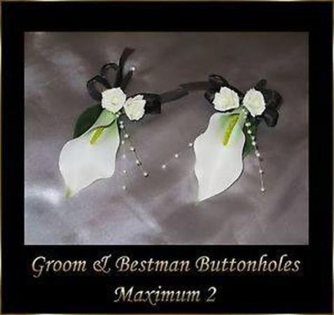 Image 1 of Lisa Groom & Best man Ivory With Black Ribbon button holes