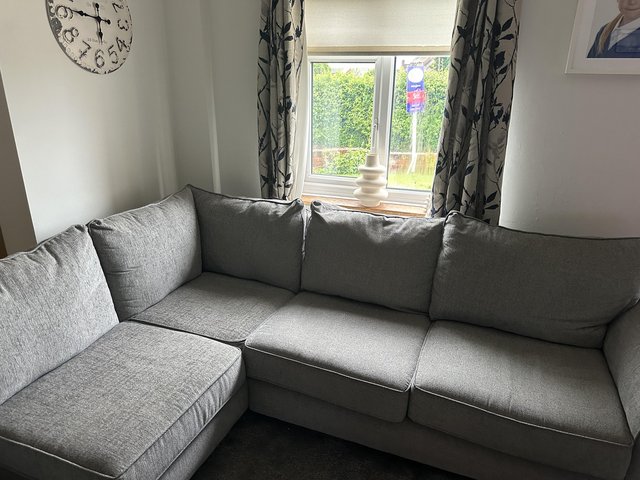 Preview of the first image of 5 seater sofa with two large foot rests and double chair.