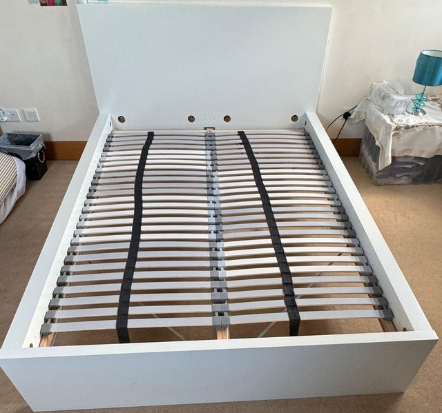 Preview of the first image of IKEA malm white double bed in excellent condition.