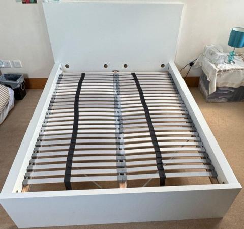 Image 1 of IKEA malm white double bed in excellent condition