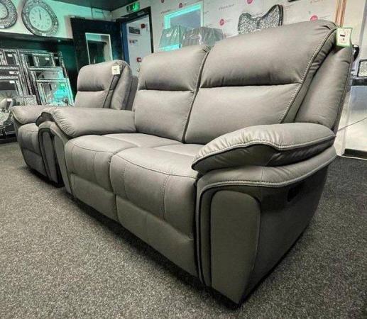 Image 1 of MITCH 3&1 SEATER GREY LEATHER RECLINER SOFAS