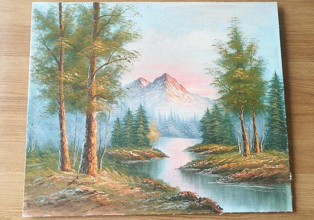 Preview of the first image of Mountain Lake View Acrylic Original Painting.