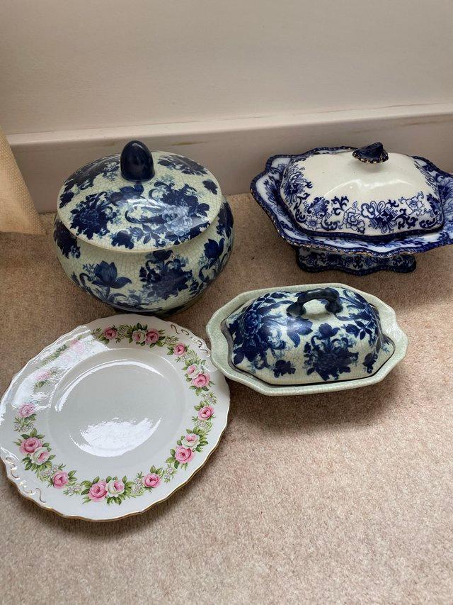 Preview of the first image of Collection of blue and white, soup and vegetable tureens.
