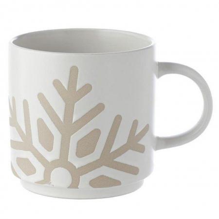 Image 1 of Stoneware Mug White Glaze Relief - Snowflake.  Free uk post