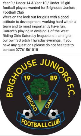 Image 1 of Year 8, 9 & 10 girl footballers wanted Brighouse Juniors