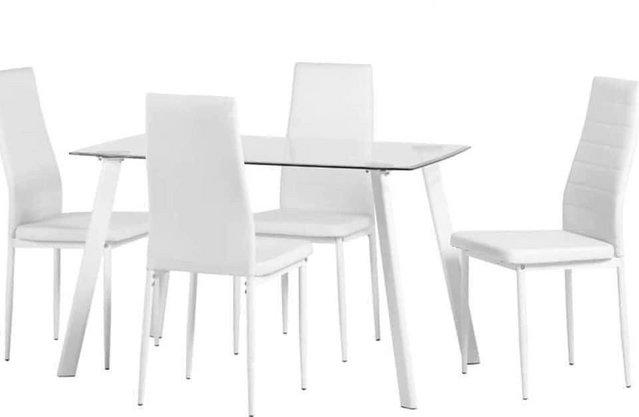 Preview of the first image of Abbey dining set in white. ———.