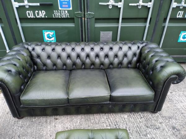 Image 2 of Che sofa 3 seater club chair and foot stool in good conditio