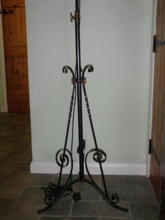 Image 2 of Interesting old COPPER & BRASS LAMP in WROUGHT IRON STAND