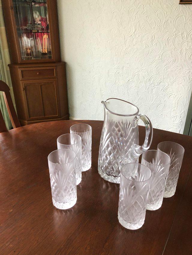 Preview of the first image of Water/drinks set. Crystal jug and six glasses.