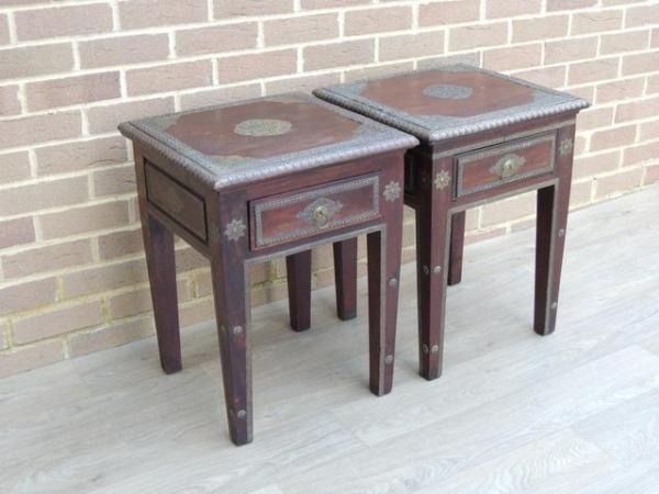 Image 2 of Pair of Indian Bedside Tables (UK Delivery)