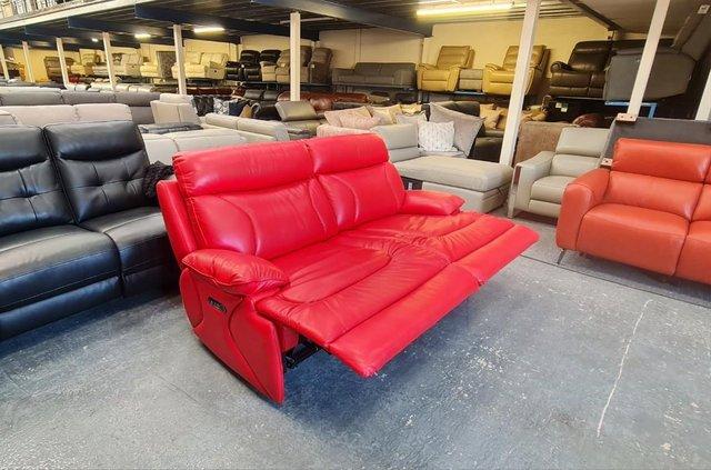 Image 2 of La-z-boy Raleigh red leather electric 3 seater sofa