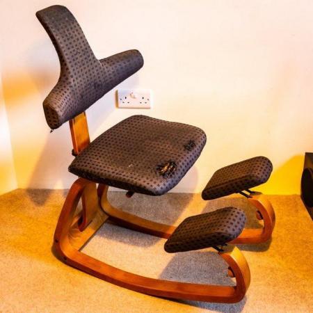 Image 1 of Genuine STOKKE (Varier) Thatsit Balans Chair, Teak + Fabric
