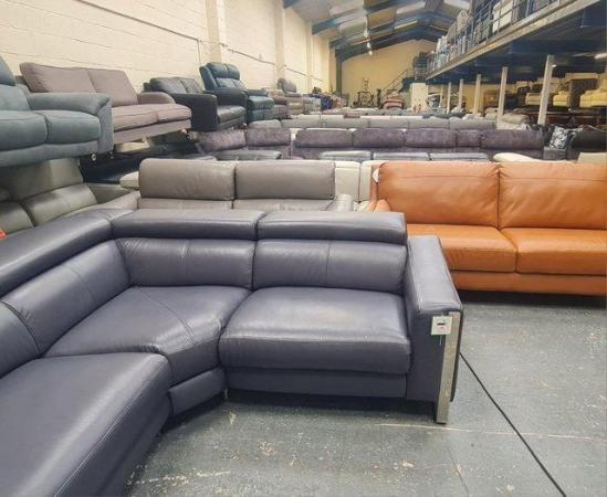 Image 7 of Torres blue leather electric recliner corner sofa