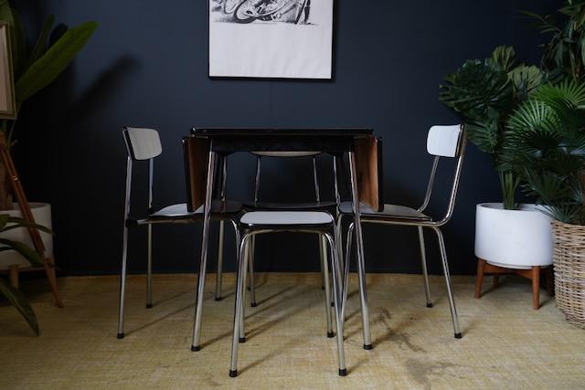 Image 12 of Mid C. Belgium TAVO Dining Set Chairs / Stool 1950s Formica