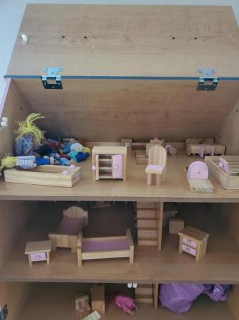 Image 4 of Wooden Dolls House complete with figures and furniture