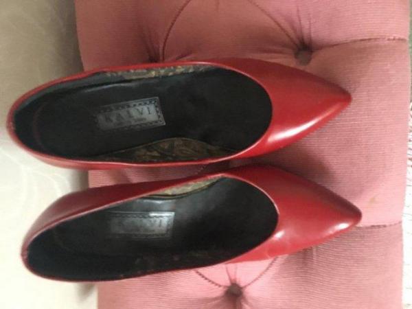 Image 2 of Red Shoes size 4.5 with heels + other shoes nice condition