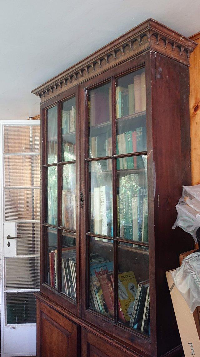 Preview of the first image of Antique Glass And Wood Bookcase / Shelves.