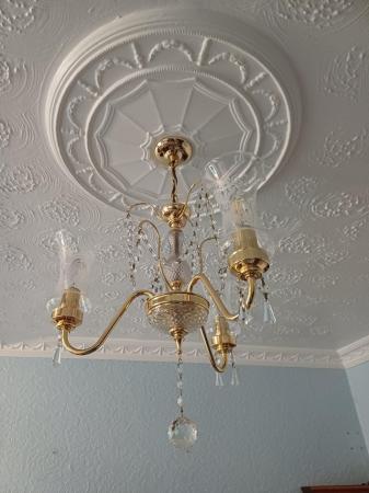 Image 3 of Vintage Brass & Crystal Chandelier Pendant Ceiling Light