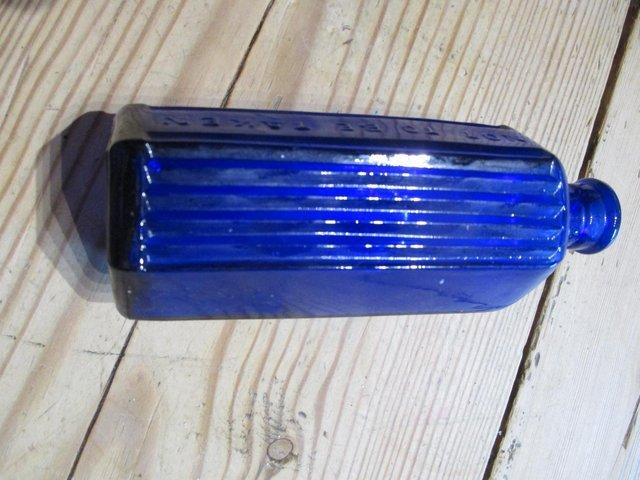 Preview of the first image of Apothecary Cobalt Blue hexagon shaped poison bottle Empty!.