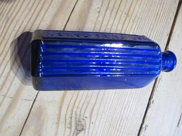 Image 1 of Apothecary Cobalt Blue hexagon shaped poison bottle Empty!