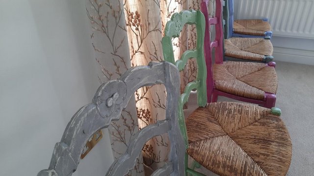 Preview of the first image of Chairs x 6 Rustic / Shabby Chic Painted Ladder Back Chairs.