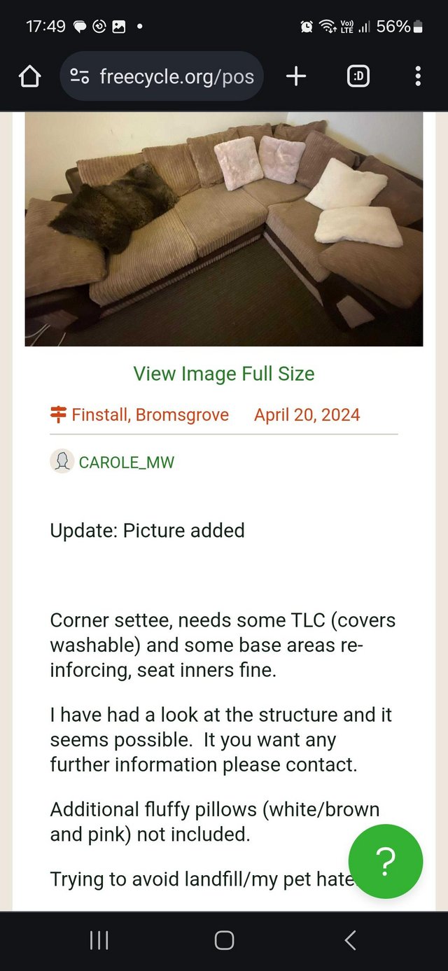 Preview of the first image of 3 Corner Suite, needs tlc/DIY easy repair.