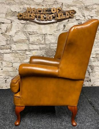 Image 3 of Queen Anne Wingbacked Armchair Tan Leather