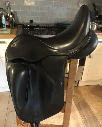 Preview of the first image of Fairfax black dressage saddle 17 1/2 inch.