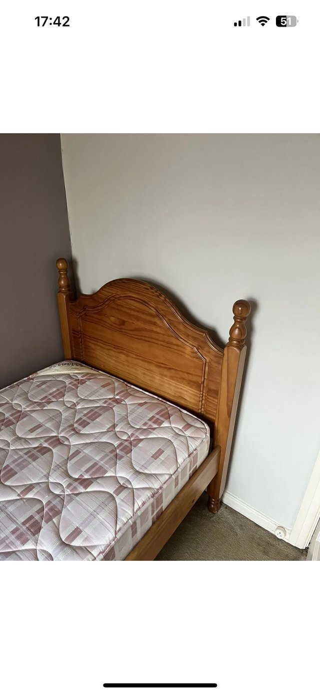 Preview of the first image of Not used Solid pine single bed and new mattress.