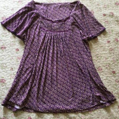 Image 1 of Size 18 NEXT Purple & Cream Short Sleeved Smock Top