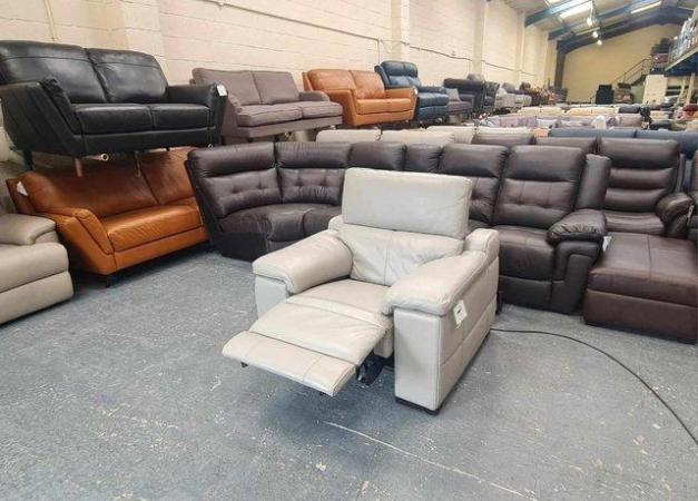 Image 10 of Laurence Le Mans Cloud grey leather electric recliner chair