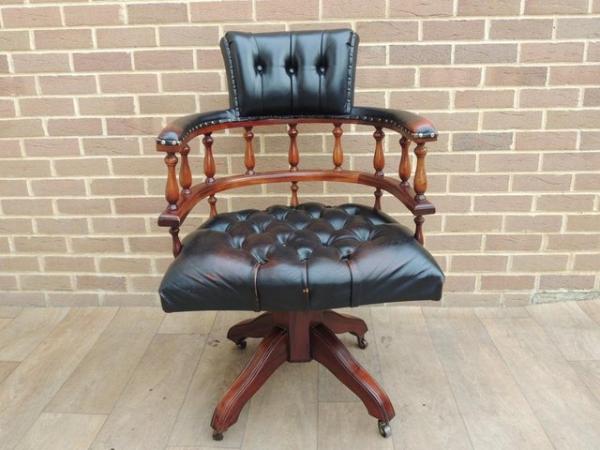 Image 2 of Vintage Chesterfield Captains Chair on Brass Castors (Delive