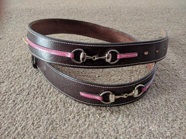Preview of the first image of TREDSTEP BROWN AND PINK SNAFFLE BELT 34".