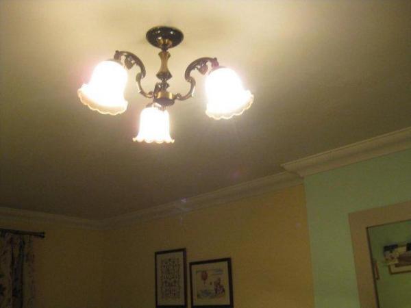 Image 2 of brass flushed ceiling light with 3 bulbs