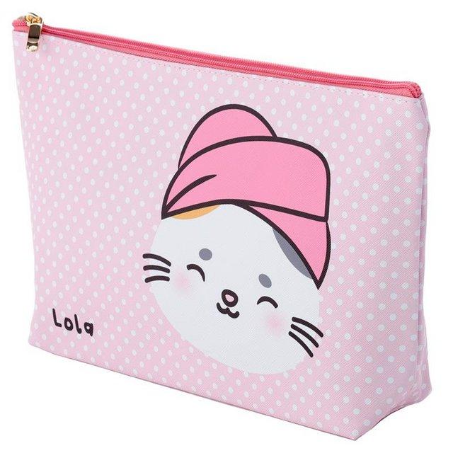 Preview of the first image of Adoramals Lola the Cat Large PVC Toiletry Makeup Wash Bag.