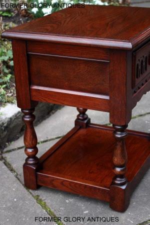 Image 12 of AN OLD CHARM TUDOR BROWN CARVED OAK BEDSIDE PHONE LAMP TABLE