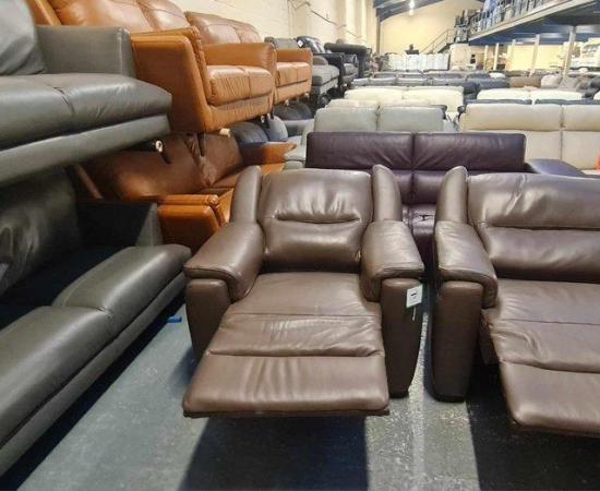 Image 11 of Italian Avola brown leather recliner sofa and 2 armchairs