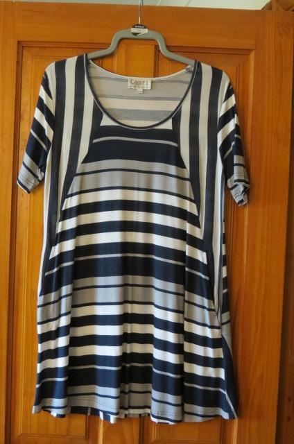Preview of the first image of New Capri Navy, Grey & White Striped Top S/M  38" bust.