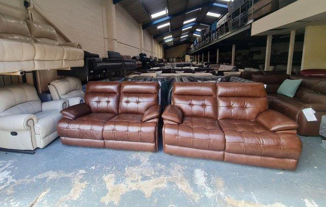 Image 7 of La-z-boy Knoxville brown leather pair of 2 seater sofas