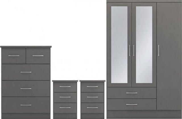 Preview of the first image of Nevada 3 door 2 drawer mirrored wardrobe in grey.