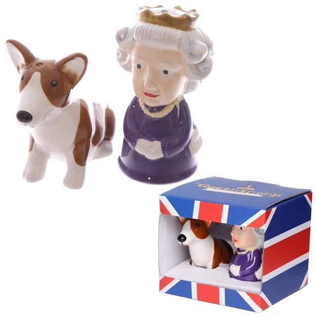 Preview of the first image of Novelty Collectable Queen and Corgi Ceramic Salt and Pepper.