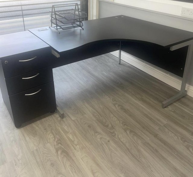 Black office desk with drawer set — photo 2 of 2