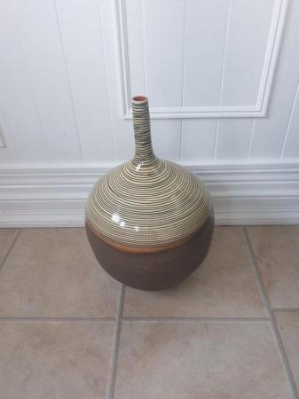 Image 1 of Large Vase with Long Neck Brown in colour spirals on neck