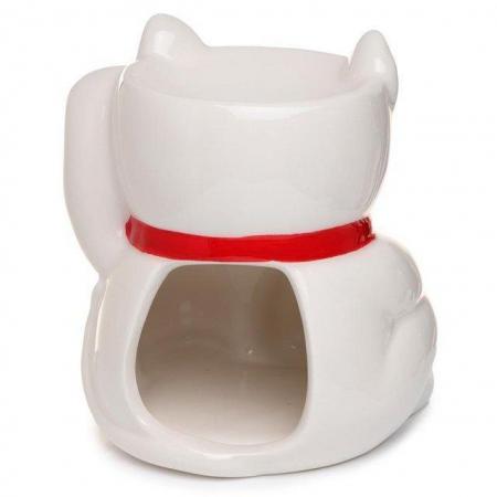 Image 3 of Ceramic White Maneki Neko Lucky Cat Oil Burner. Free uk Post