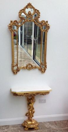 Image 1 of Baroque Rococo Antique Marble CONSOLE TABLE with MIRROR