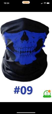 Image 2 of Blue skull face mask covering snood biker balaclava