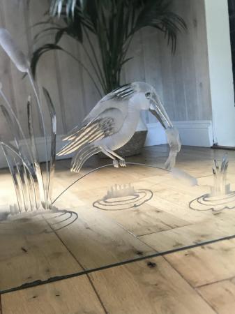 Image 3 of Mirror with etched heron catching fish