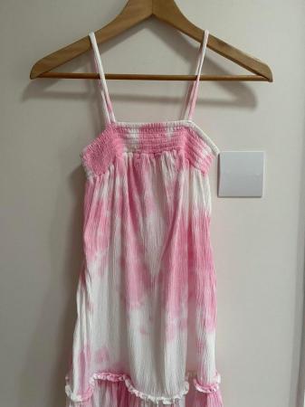 Image 3 of Girls pink and white strappy tie-dye dress