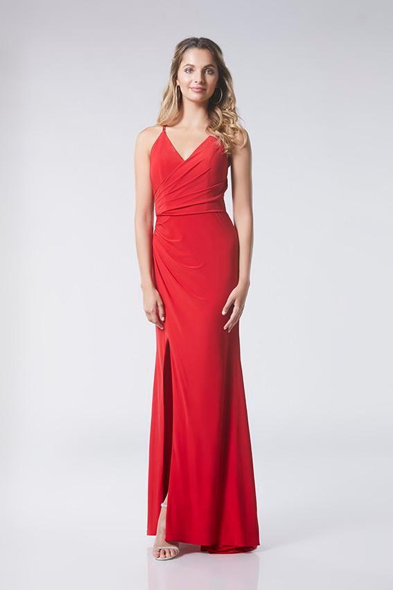 Preview of the first image of Sample sale dress Tiffany's red backless, split in skirt £99.