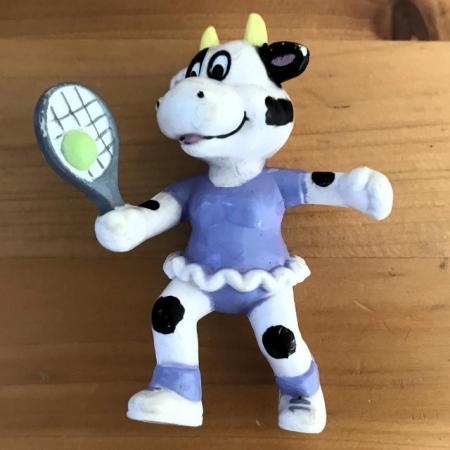 Image 1 of Vintage 1980's Russ Berrie plastic figure/toy cow, tennis.
